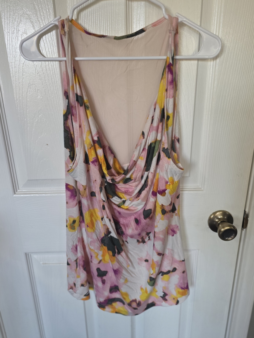 Jennifer Lopez Pink & Yellow Floral Cowl Neck Camisole